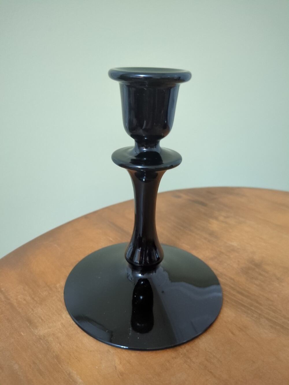 Duncan & Miller #28 Black Glass Single Candlestick. 5 3/4" High